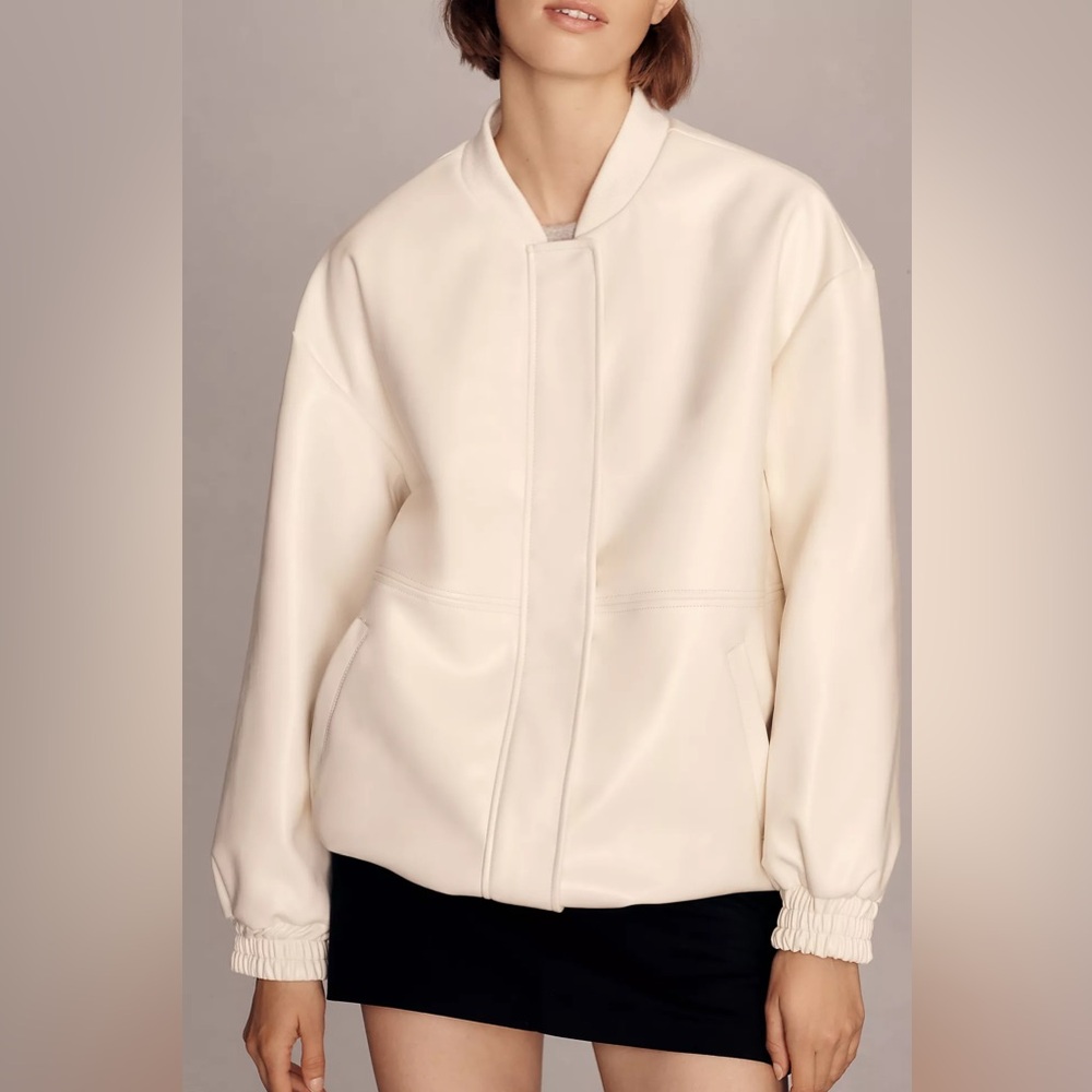 Anthropologie Maeve Oversized Patent Leather Bomber Jacket